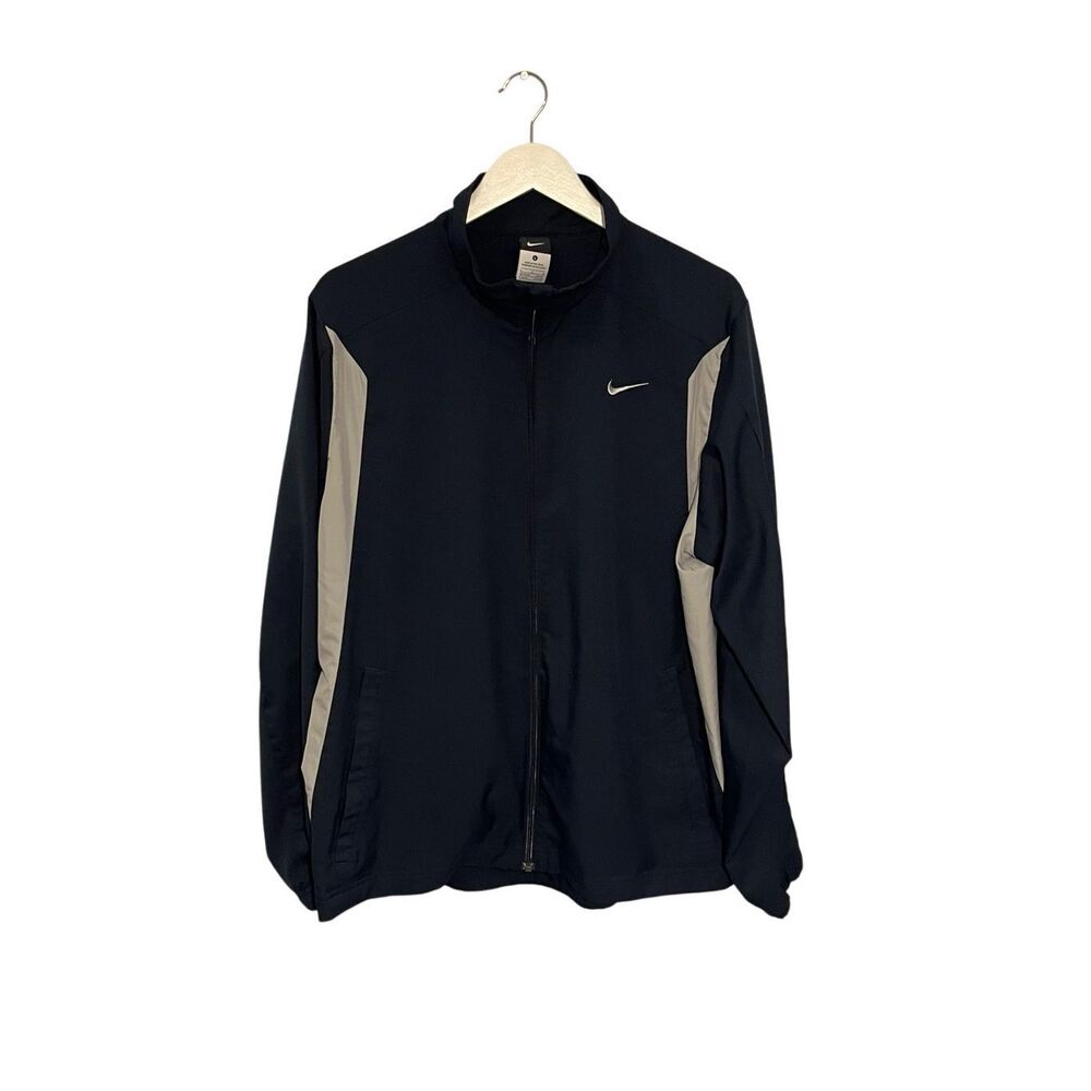Nike navy blue windbreaker full zip jacket with gray stripe detail - L